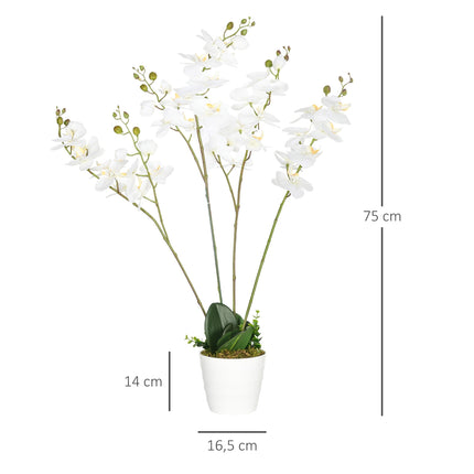 Plantă artificială Orhidee artificială în ghiveci Flori artificiale 75 cm Plantă de apartament albă pentru sufragerie și dormitor