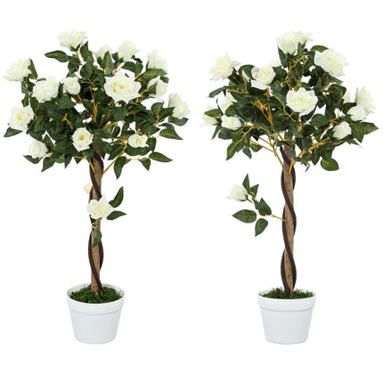 Plantă artificială în ghiveci de ciment - alb, 90 cm, set de 2