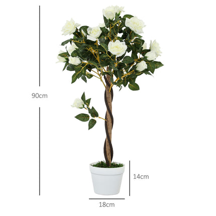 Plantă artificială în ghiveci de ciment - alb, 90 cm, set de 2