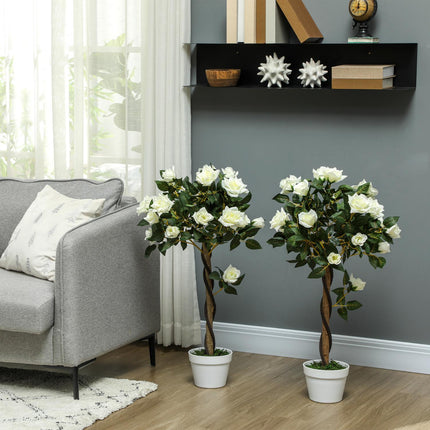 Plantă artificială în ghiveci de ciment - alb, 90 cm, set de 2