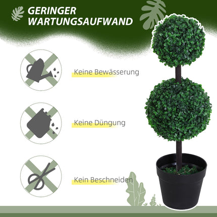 Set de 2 plante artificiale mari, 67 cm, cu 2 bile, copac artificial din plastic în ghiveci, copac artificial ca real pentru sufragerie, dormitor, birou, grădină, decorare modernă, cadou