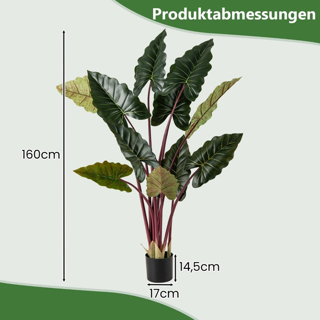 Plantă artificială Taro curcubeu, 160 cm, 11 frunze