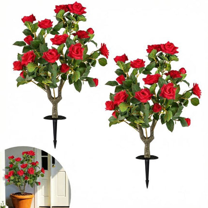 Set de trandafiri artificiali, pachet de 2, 80 cm, topiară din mătase roșie