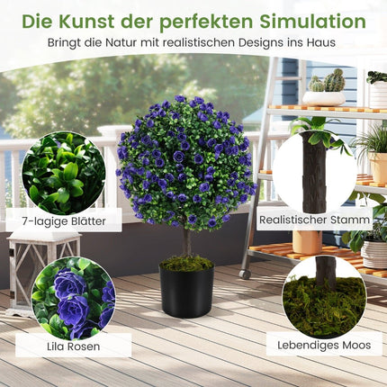 Trandafiri artificiali cu flori mov, 55 cm, set de 2