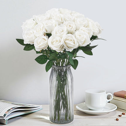 Artificial Roses, 60 White Foam Roses With Stems