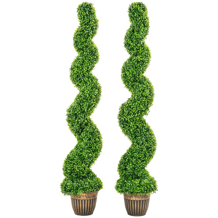 Artificial Spiral Boxwood Trees Set of 2 with Pots, 150 cm, Green