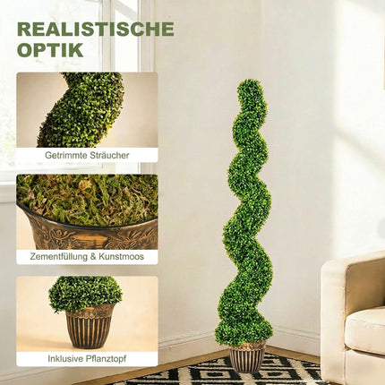 Artificial Spiral Boxwood Trees Set of 2 with Pots, 150 cm, Green