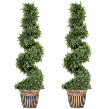 Artificial Spiral Cypress Trees Set of 2 with Pots, 120 cm, Green