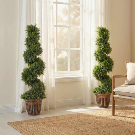 Artificial Spiral Cypress Trees Set of 2 with Pots, 120 cm, Green