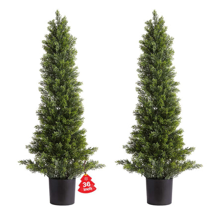 Artificial Topiary Cedar Trees, Set of 2, 36 Inch