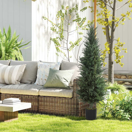 Planta de chiparos artificial, 638 frunze de plastic, cu ghiveci, rezistenta UV, verde