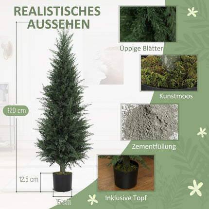 Planta de chiparos artificial, 638 frunze de plastic, cu ghiveci, rezistenta UV, verde