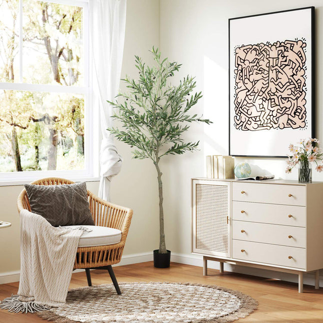 Măslin artificial, 180 cm, 900 frunze, 40 măsline, ghiveci rezistent, plantă decorativă, verde