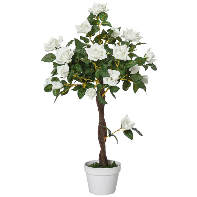 Plante artificiale de trandafir planta artificiala mare 90 cm, plante artificiale din plastic trandafir in ghiveci, copac artificial ca real pentru sufragerie dormitor birou gradina decor modern cadou