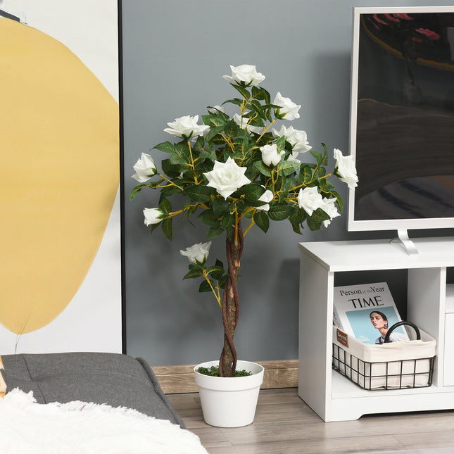 Plante artificiale de trandafir planta artificiala mare 90 cm, plante artificiale din plastic trandafir in ghiveci, copac artificial ca real pentru sufragerie dormitor birou gradina decor modern cadou