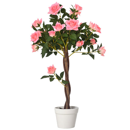 Artificial Rose Plant in Cement Pot, 90cm, Pink