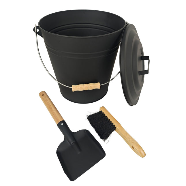 Coș de cenușă cu perie și lopată – Fier, Negru