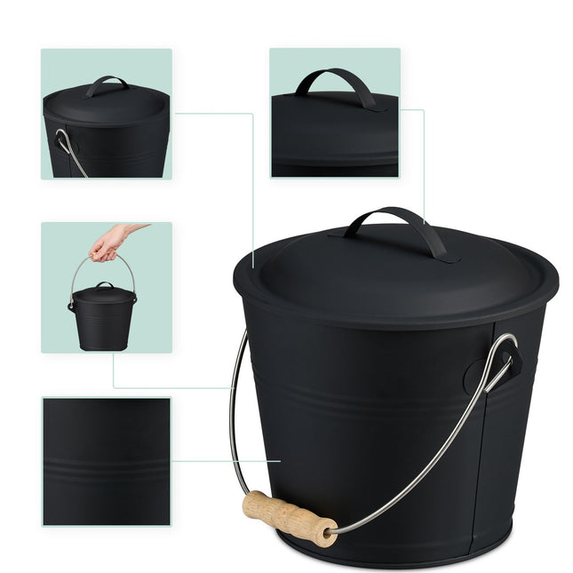 Găleată de cenușă cu capac, lopată și perie, 4,5 l