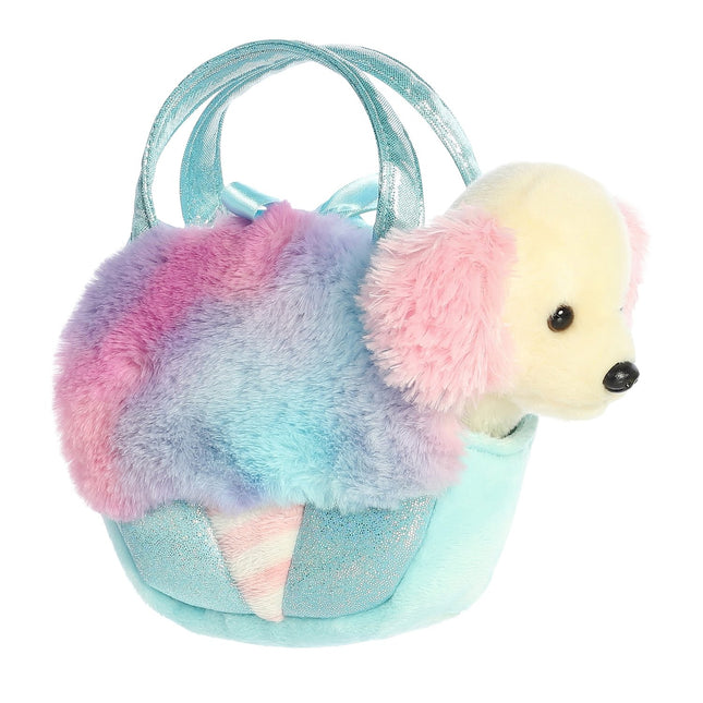 Aurora Fancy Pals câine de pluș în geantă vată de zahăr, 20 cm