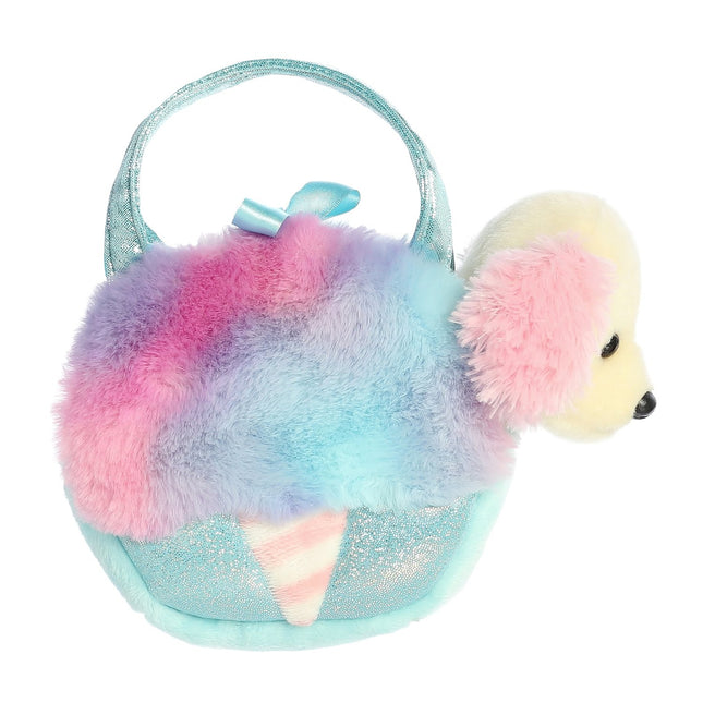 Aurora Fancy Pals câine de pluș în geantă vată de zahăr, 20 cm