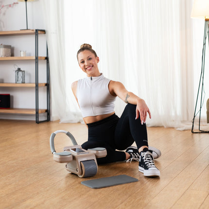 Roată automată pentru exerciții abdominale, afișaj LCD, maro