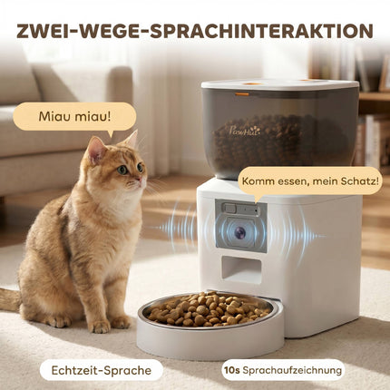 Hrănitor automat pentru pisici cu cameră, 4L, WiFi 2.4GHz, control prin aplicație