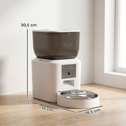 Hrănitor automat pentru pisici cu cameră, 4L, WiFi 2.4GHz, control prin aplicație