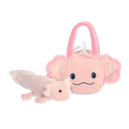 Jucărie de plus Axolotl în geantă, dimensiune 20 cm, moale și drăgălaș