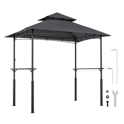BBQ Grill Gazebo 8x5 Ft, Double-Tier Roof, Steel Frame