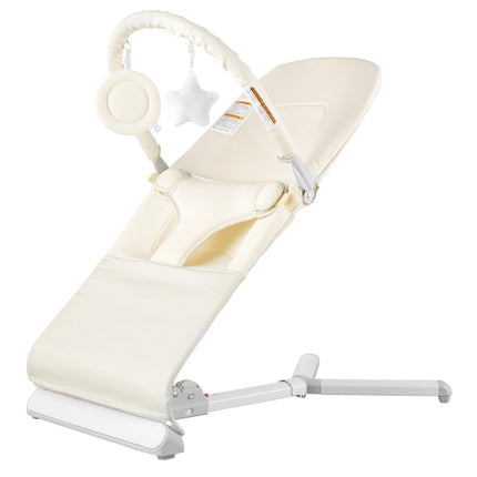 Baby Bouncer Seat, Foldable, 2-Recline, Toy Bar, Beige