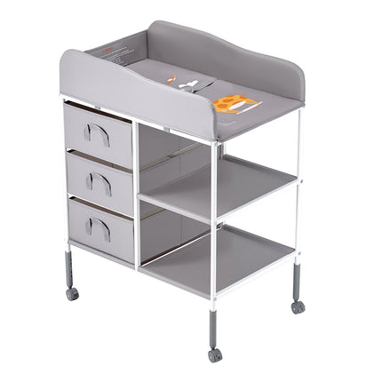 Baby Changing Table, Adjustable Height, 3 Drawers, Gray