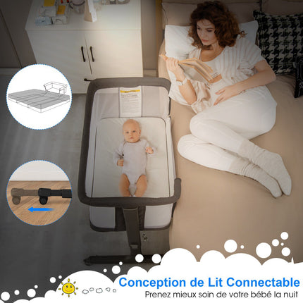 Baby Co-Sleeper Crib 3-in-1, Mattress, Travel Bag, Dark Grey