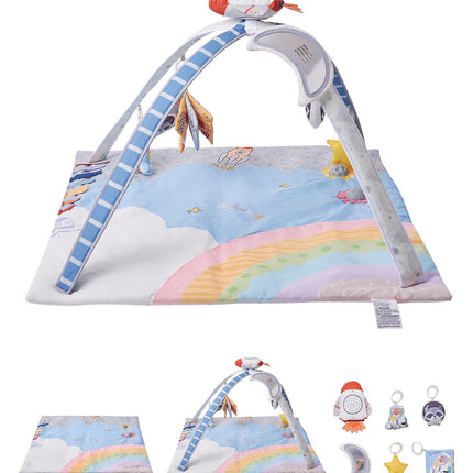 Baby Play Gym Mat, 6 Sensory Toys, Light-Up Music Rocket