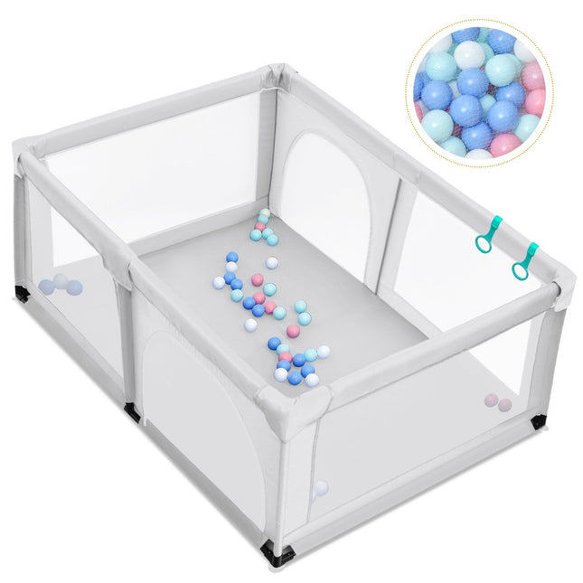 Baby playpen with 50 play balls playpen with net and zipper 120 x 190 cm gray