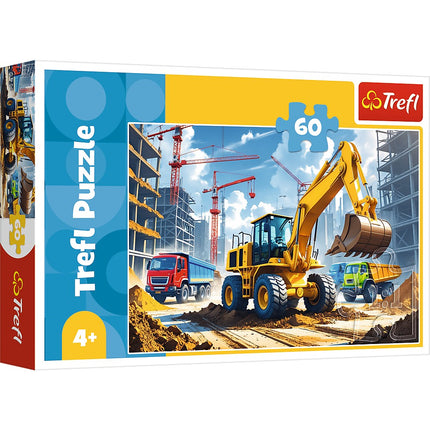 Puzzle cu tractor cu buldoexcavator, 60 de piese pentru copii