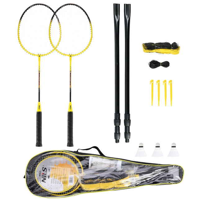 Set de badminton cu 2 rachete, 3 volane, plasă și husă