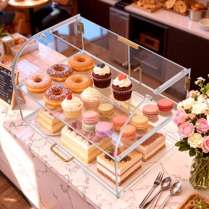 Bakery Display Case, 2-Tier Acrylic, Magnetic Doors
