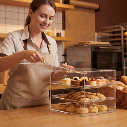 Bakery Display Case, 3-Tier Acrylic Flip-Up Door, 13 in