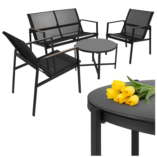 Set mobilier de balcon - 4 piese, oțel și material textil Teslin