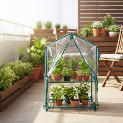 Seră de balcon cu capac din PVC și ușă rulantă