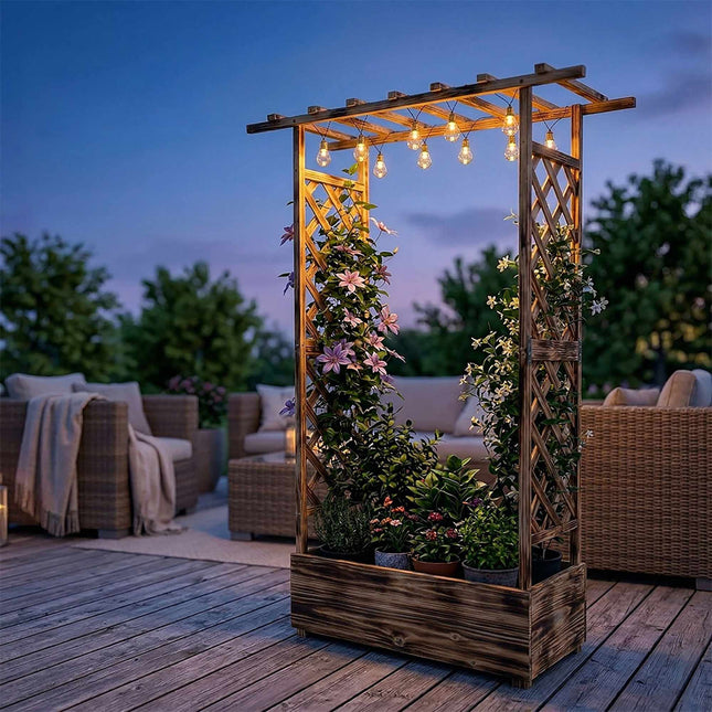 Jardinieră de balcon cu spalier și baldachin, lemn de brad