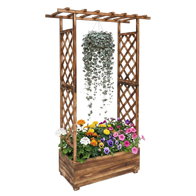 Jardinieră de balcon cu spalier și baldachin, lemn de brad