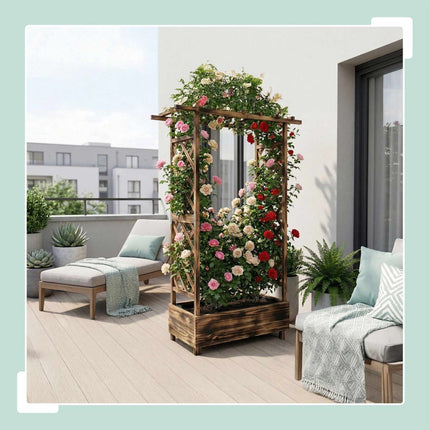 Jardinieră de balcon cu spalier și baldachin, lemn de brad