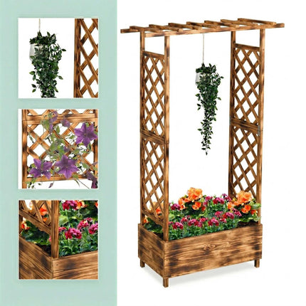 Jardinieră de balcon cu spalier și baldachin, lemn de brad