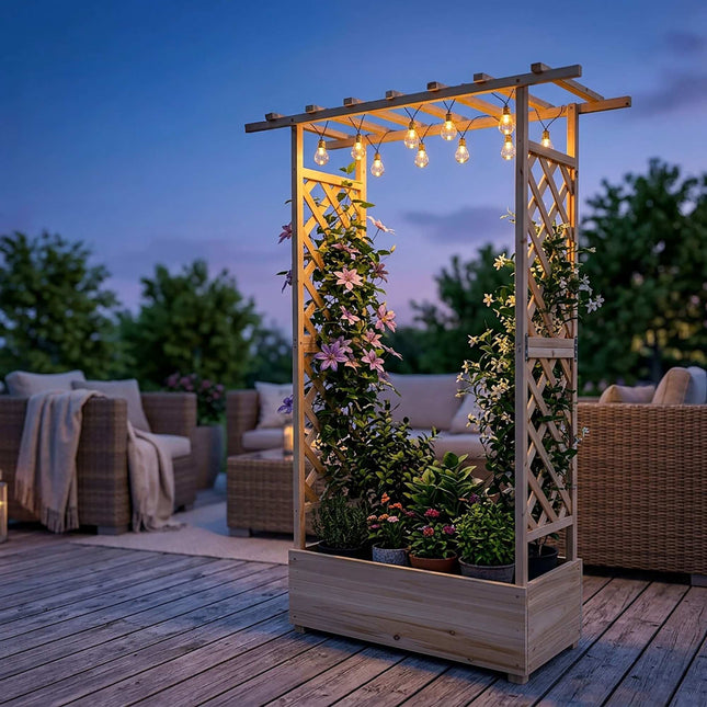 Jardinieră de balcon cu spalier și baldachin, lemn de brad