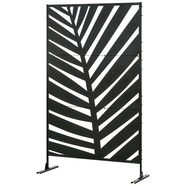 Paravan de intimitate pentru balcon cu model de frunze de banană, 122X198 cm, oțel negru, pentru grădină și terasă