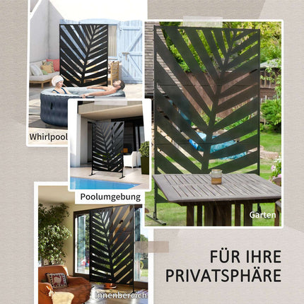 Paravan de intimitate pentru balcon cu model de frunze de banană, 122X198 cm, oțel negru, pentru grădină și terasă