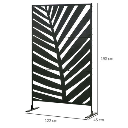 Paravan de intimitate pentru balcon cu model de frunze de banană, 122X198 cm, oțel negru, pentru grădină și terasă