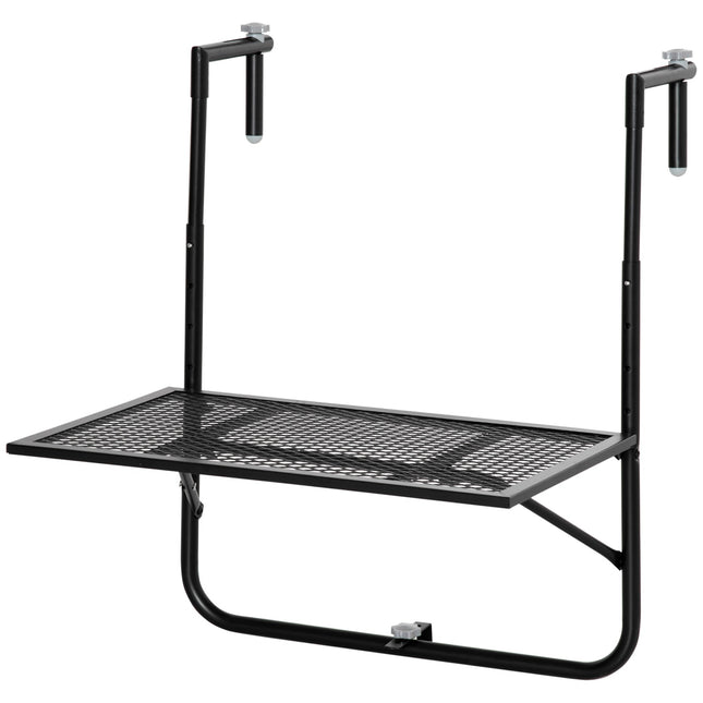 Folding black metal balcony table - weatherproof, height adjustable