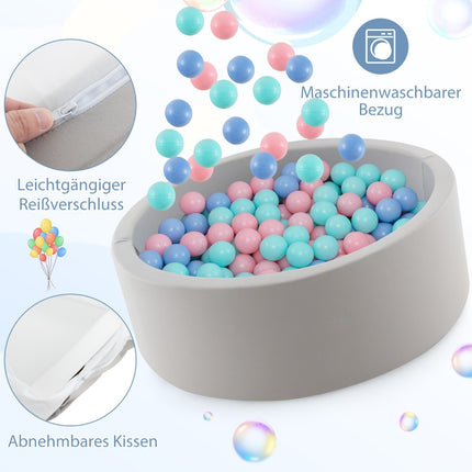 Piscina cu bile cu 200 bile Piscina cu bile 90 x 30 cm inclusiv covoraș detașabil gri